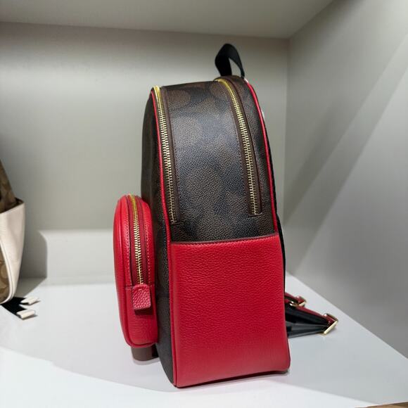 Coach Court Backpack In Signature Canvas CCK72 Walnut/True Red - Picture 2 of 11